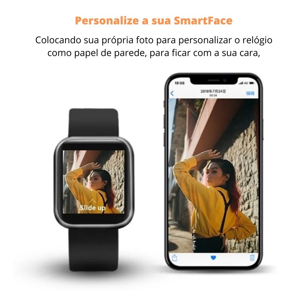 Relógio Smart Watch T80 Preto + 2 Pulseiras + Fone +película