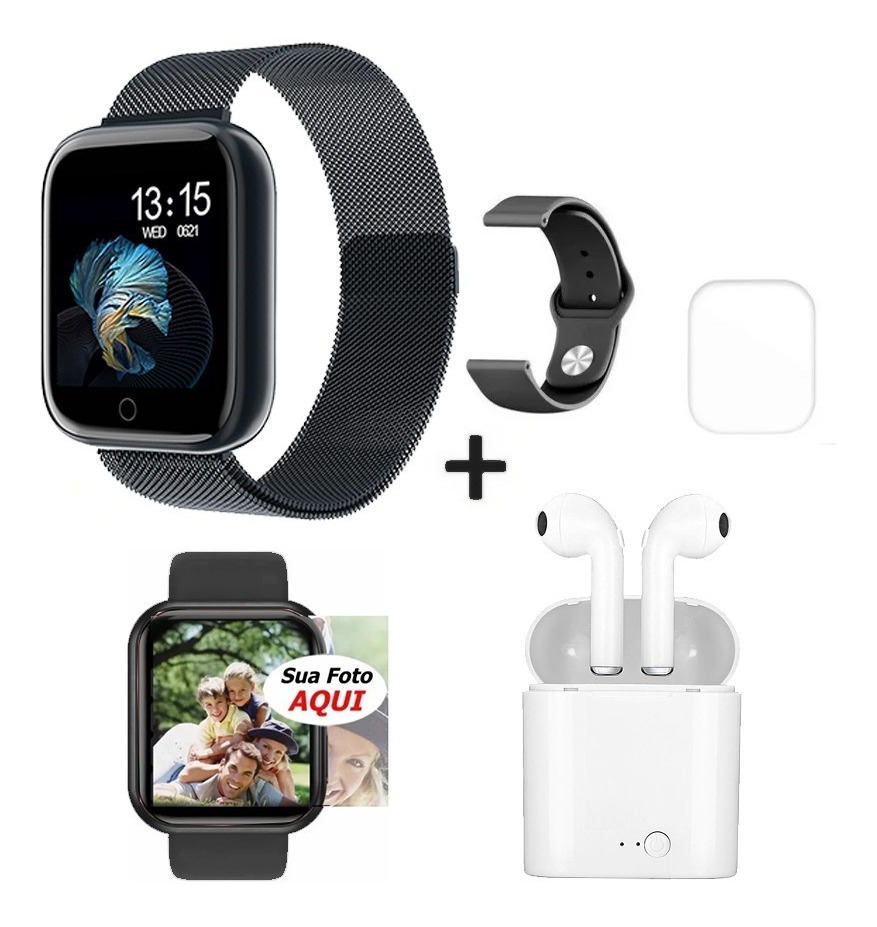 Relógio Smartwatch P70 + Duas Pulseiras E Película - Prata