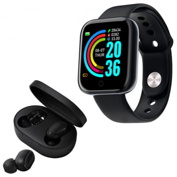 Relógio Smart Watch T80 Preto + 2 Pulseiras + Fone +película - 01Smart