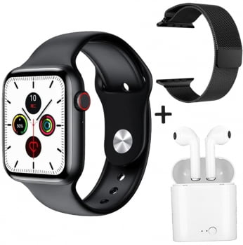 Relógio Smart Watch T80 Preto + 2 Pulseiras + Fone +película