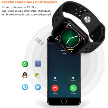 Smartwatch F8 Pro Feminino e Masculino Recebe Msg WhatsApp Mede Batimentos e Pressão Arterial